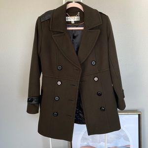 Trina Turk lambs wool olive long length pea coat